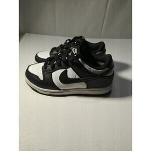 Nike Black White Colorblock Leather Low Top Sneakers Unisex Kids Lace Up